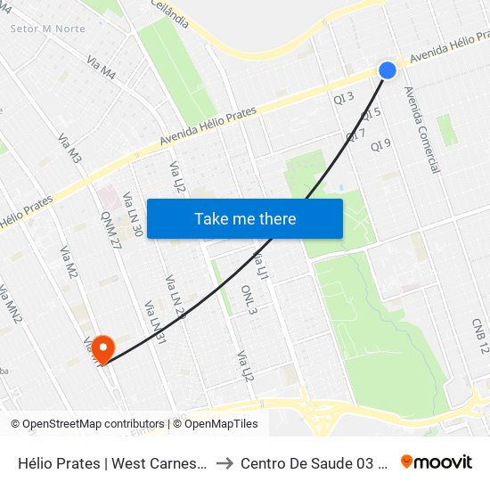 Hélio Prates | West Carnes / Taguacenter to Centro De Saude 03 De Ceilândia map