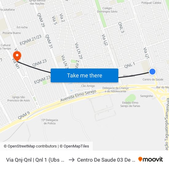 Via Qnj-Qnl | Qnl 1 (Ubs 3 / Ced 6) to Centro De Saude 03 De Ceilândia map