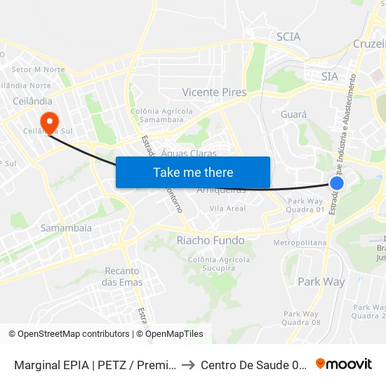 Marginal EPIA | PETZ / Premier Nissan & Renault to Centro De Saude 03 De Ceilândia map