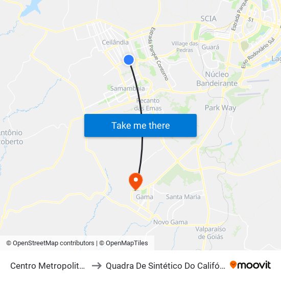 Centro Metropolitano to Quadra De Sintético Do Califórnia map