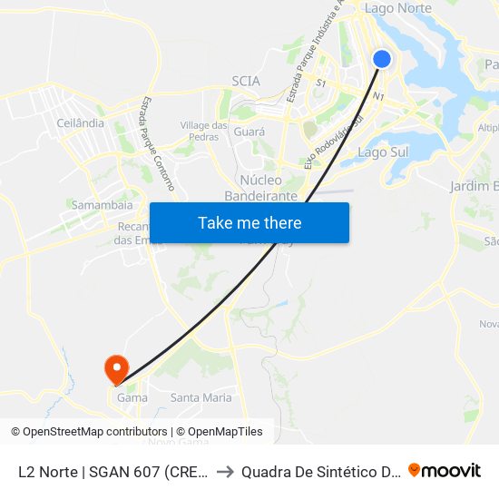 L2 Norte | SGAN 607 (CRE Plano Piloto) to Quadra De Sintético Do Califórnia map