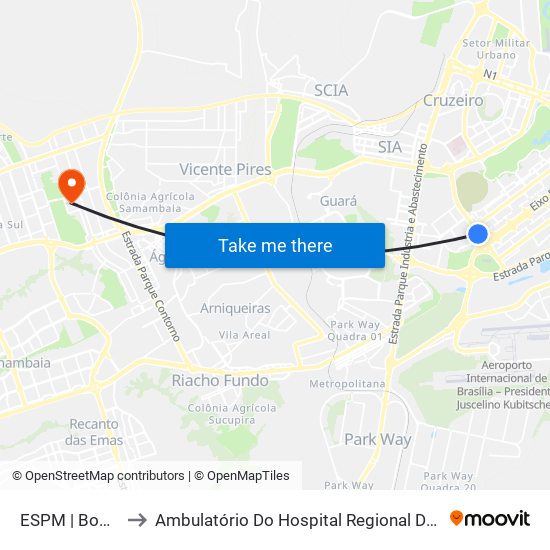 ESPM | Bombeiros to Ambulatório Do Hospital Regional De Taguatinga - Hrt map