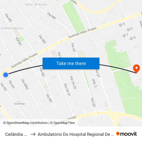 Ceilândia Centro to Ambulatório Do Hospital Regional De Taguatinga - Hrt map