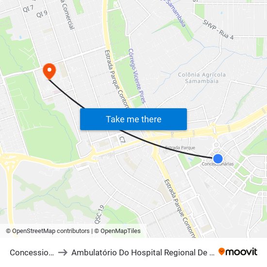 Concessionárias to Ambulatório Do Hospital Regional De Taguatinga - Hrt map
