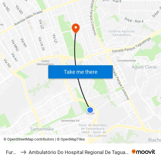 Furnas to Ambulatório Do Hospital Regional De Taguatinga - Hrt map