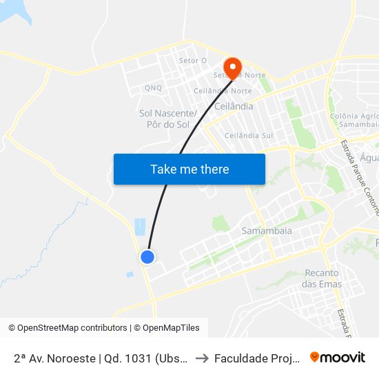 2ª Av. Noroeste | Qd. 1031 (Ubs N° 11) to Faculdade Projeção map