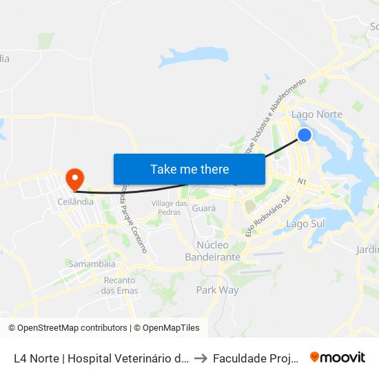 L4 Norte | Hospital Veterinário da UnB to Faculdade Projeção map