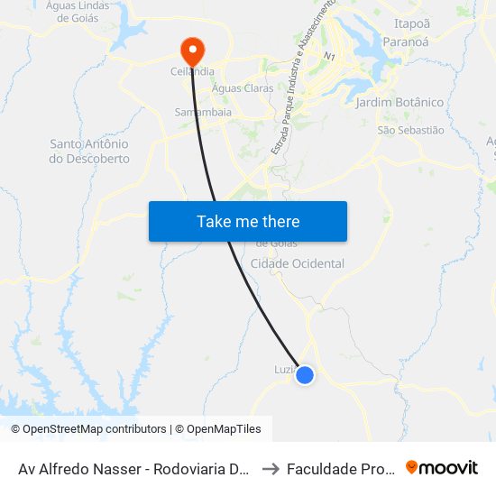 Av Alfredo Nasser - Rodoviaria De Luziania to Faculdade Projeção map