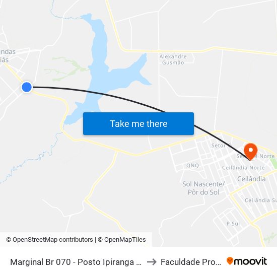 Marginal Br 070 - Posto Ipiranga E Viaduto to Faculdade Projeção map