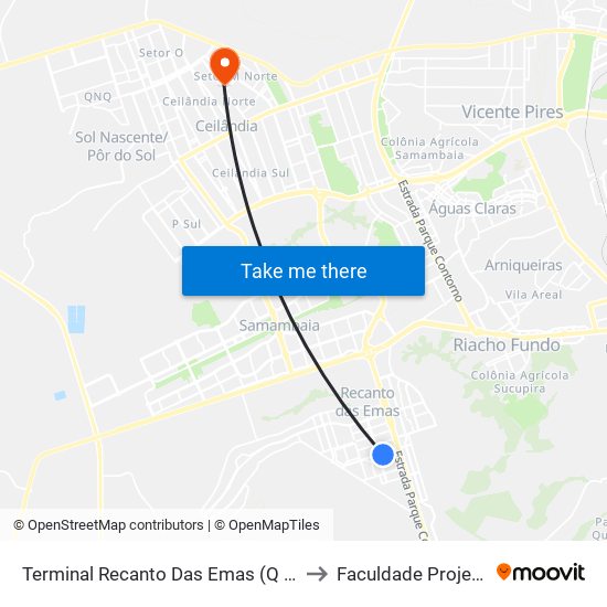 Terminal Recanto Das Emas (Q 600) to Faculdade Projeção map