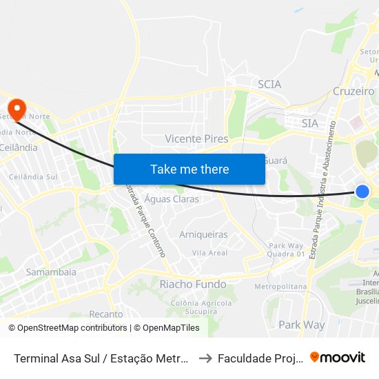 Terminal Asa Sul / Estação Metrô Asa Sul to Faculdade Projeção map