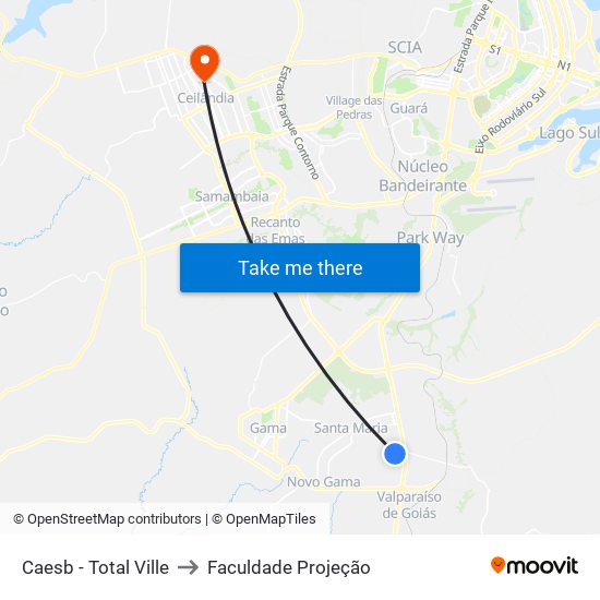 Caesb - Total Ville to Faculdade Projeção map