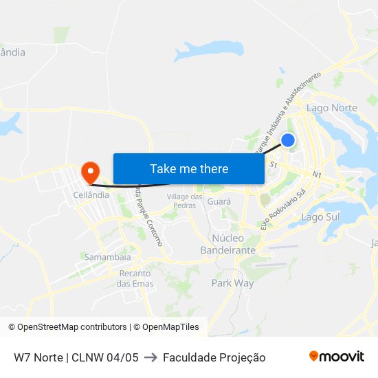 W7 Norte | CLNW 04/05 to Faculdade Projeção map