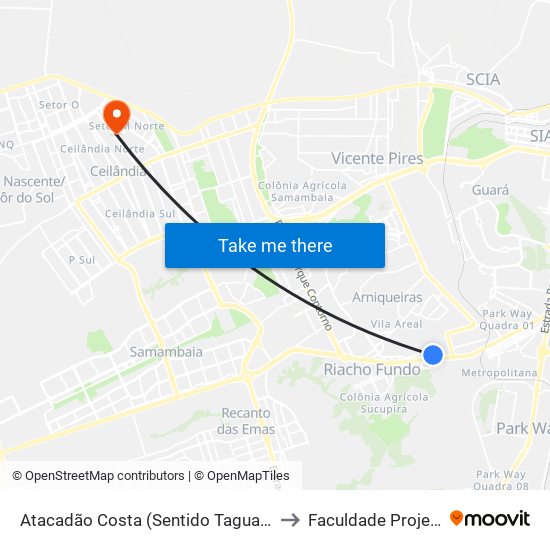 Atacadão Costa (Sentido Taguatinga) to Faculdade Projeção map