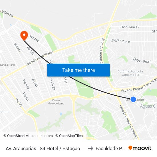 Av. Araucárias | S4 Hotel / Estação Concessionárias to Faculdade Projeção map