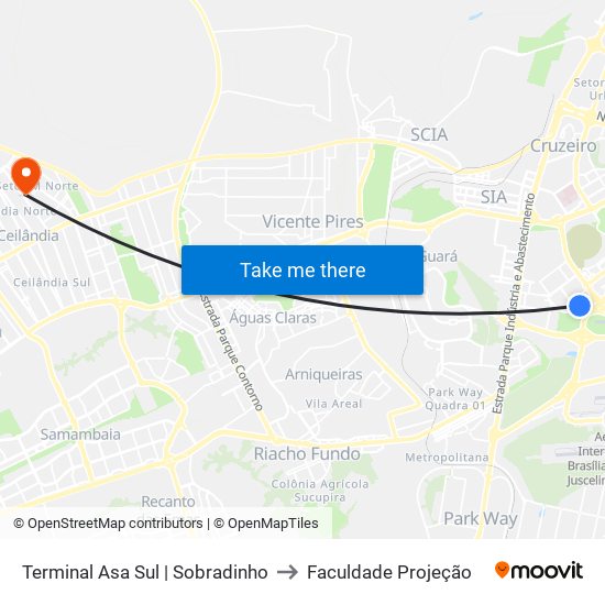 Terminal Asa Sul | Sobradinho to Faculdade Projeção map