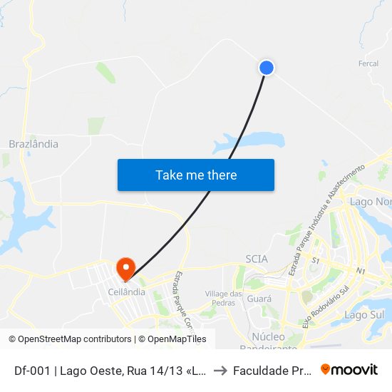 Df-001 | Lago Oeste, Rua 14/13 «Lado Oposto» to Faculdade Projeção map