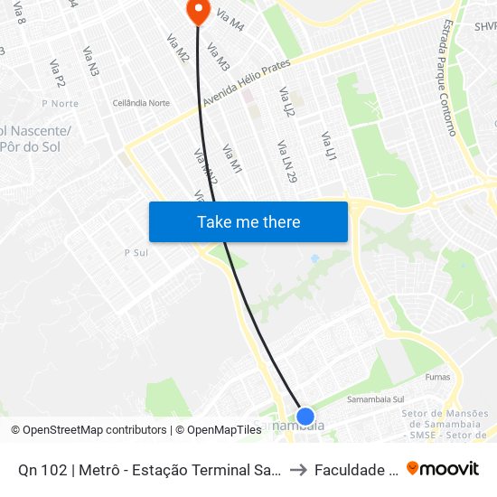 Qn 102 | Metrô - Estação Terminal Samambaia (Lado Oposto) to Faculdade Projeção map