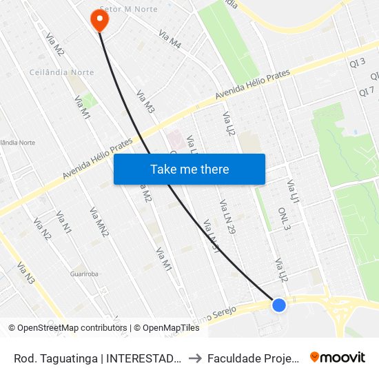 Rodoviária De Taguatinga (Interestadual) to Faculdade Projeção map