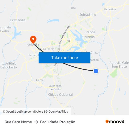 Rua Sem Nome to Faculdade Projeção map