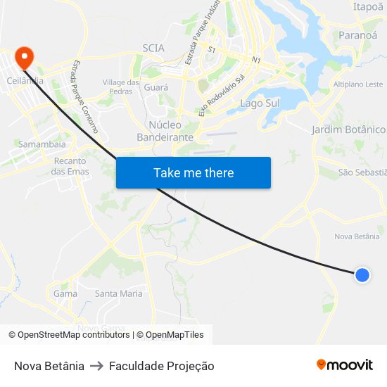 Nova Betânia to Faculdade Projeção map