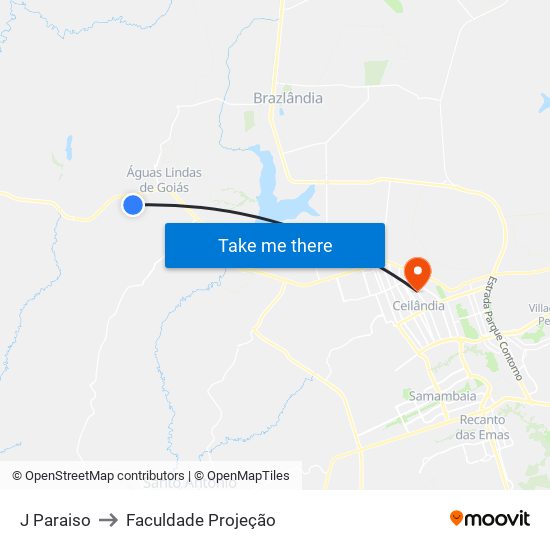 J Paraiso to Faculdade Projeção map