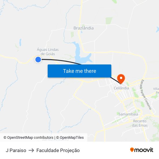 J Paraiso to Faculdade Projeção map