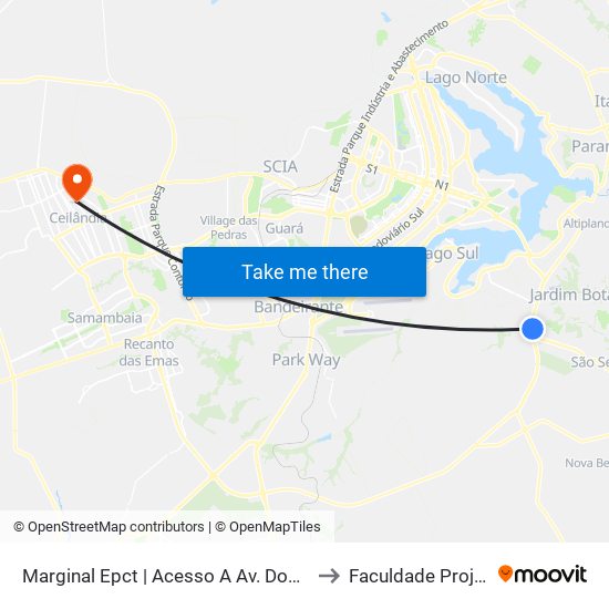 Marginal Epct | Acesso A Av. Dom Bosco to Faculdade Projeção map