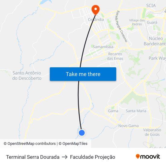 Terminal Serra Dourada to Faculdade Projeção map