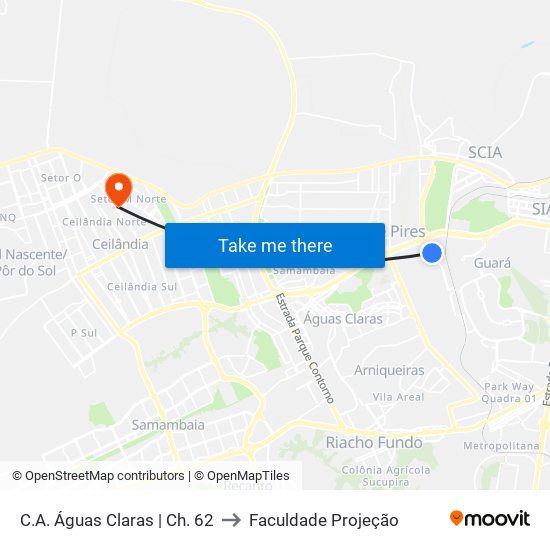C.A. Águas Claras | Ch. 62 to Faculdade Projeção map