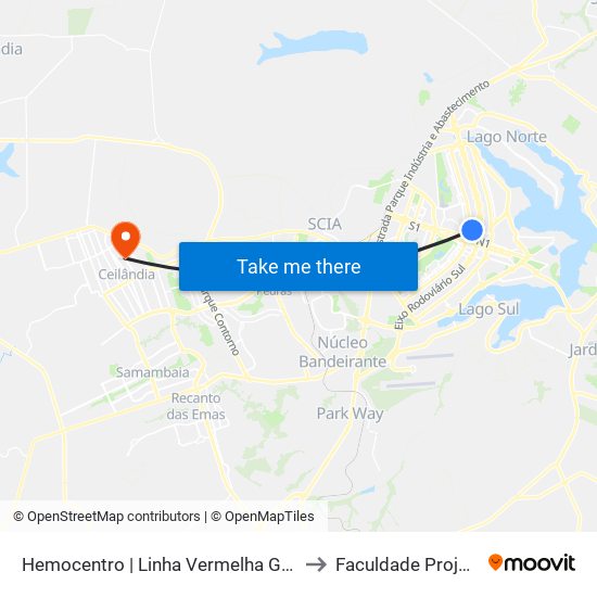 Hemocentro | Linha Vermelha Gratuita to Faculdade Projeção map