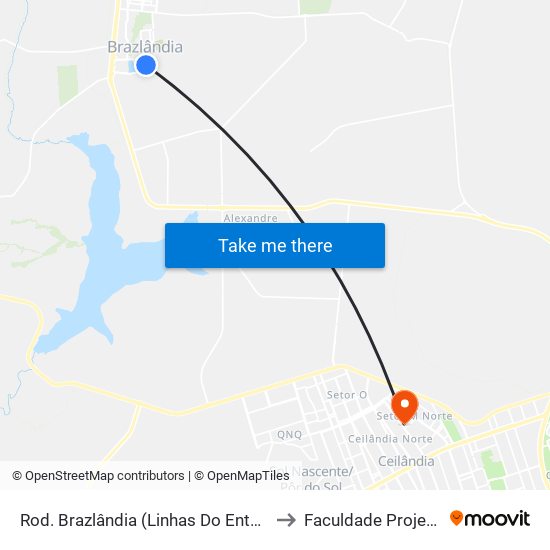 Rod. Brazlândia (Linhas Do Entorno) to Faculdade Projeção map