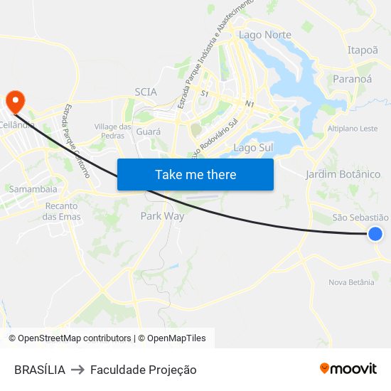 BRASÍLIA to Faculdade Projeção map