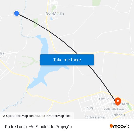 Padre Lucio to Faculdade Projeção map