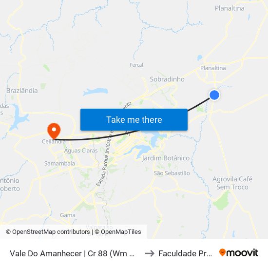 Vale Do Amanhecer | Cr 88 (Wm Manutenção) to Faculdade Projeção map