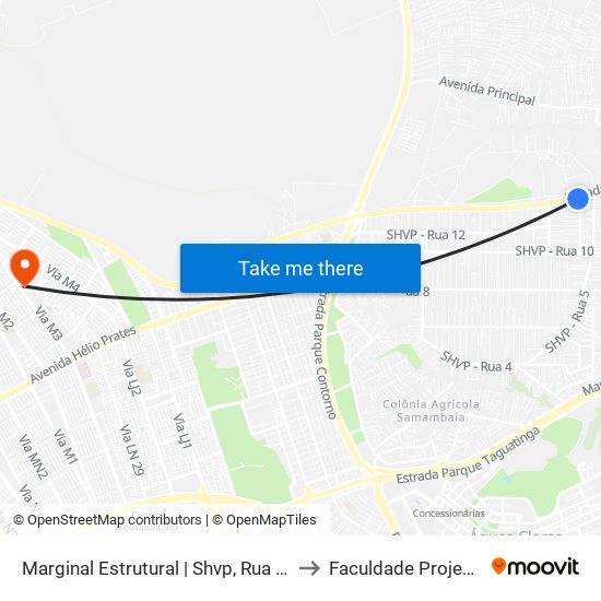 Marginal Estrutural | Shvp, Rua 10a to Faculdade Projeção map