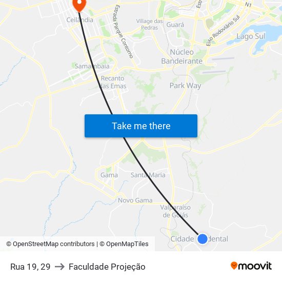 Rua 19, 29 to Faculdade Projeção map