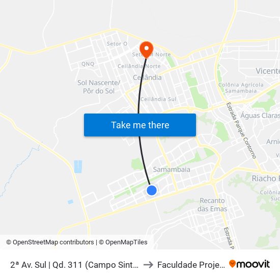 2ª Av. Sul | Qd. 311 (Campo Sintético) to Faculdade Projeção map
