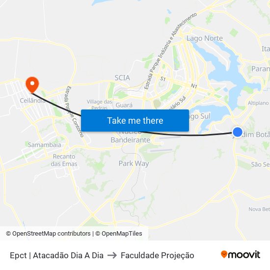 Epct | Atacadão Dia A Dia to Faculdade Projeção map