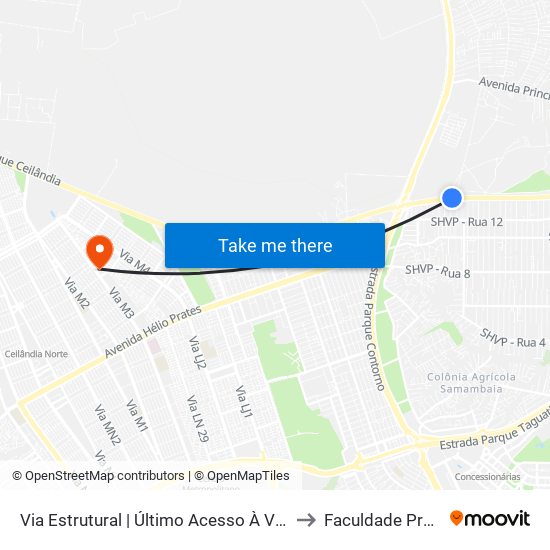 Via Estrutural | Último Acesso À Vicente Pires to Faculdade Projeção map