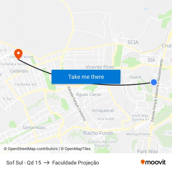 Sof Sul - Qd 15 to Faculdade Projeção map