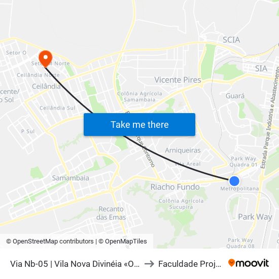 Via Nb-05 | Vila Nova Divinéia «Oposto» to Faculdade Projeção map