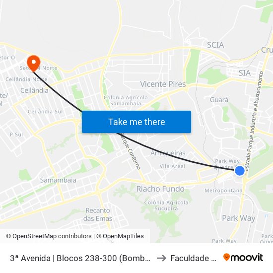 3ª Avenida | Blocos 238-300 (Bombeiros / Panif. Trigoiás) to Faculdade Projeção map