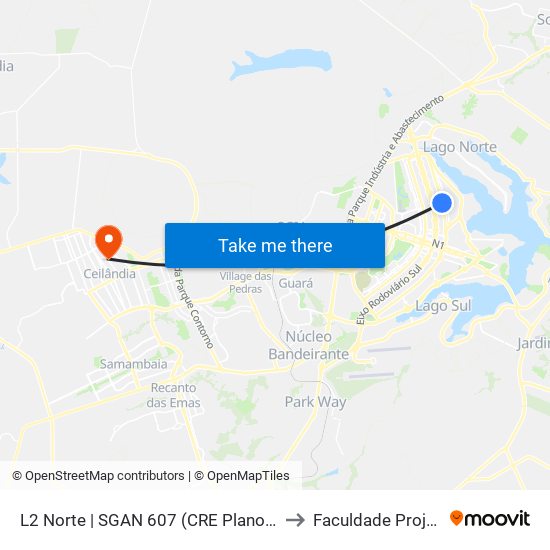 L2 Norte | SGAN 607 (CRE Plano Piloto) to Faculdade Projeção map
