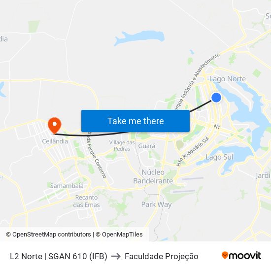 L2 Norte | SGAN 610 (IFB) to Faculdade Projeção map