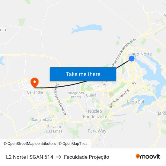 L2 Norte | SGAN 614 to Faculdade Projeção map