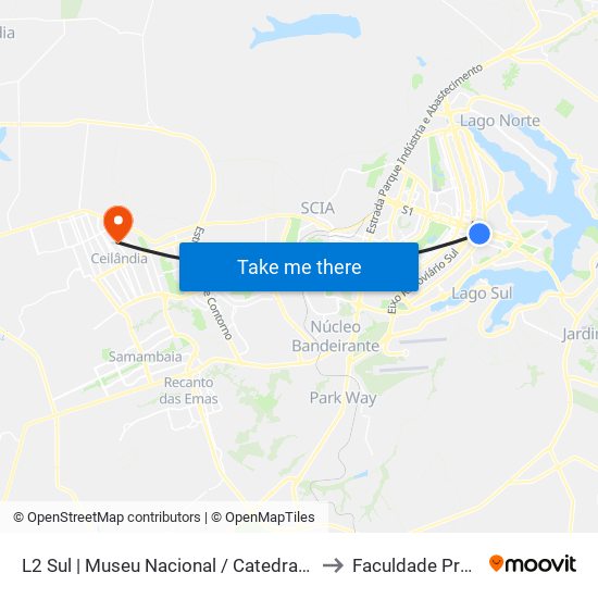 L2 Sul | Museu Nacional / Catedral de Brasília to Faculdade Projeção map