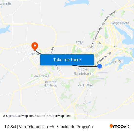 L4 Sul | Vila Telebrasília to Faculdade Projeção map