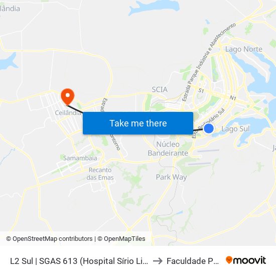 L2 Sul | SGAS 613 (Hospital Sírio Libanês / HOME) to Faculdade Projeção map