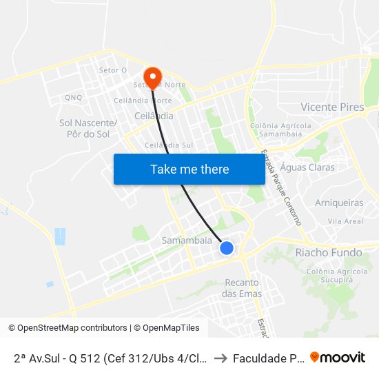 2ª Av.Sul - Q 512 (Cef 312/Ubs 4/Clínica Da Família 3) to Faculdade Projeção map